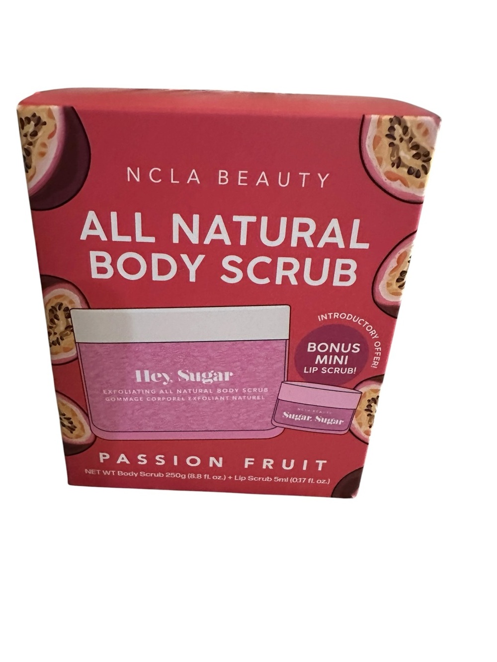 NCLA Beauty Hey, Sugar Passion Fruit Body Scrub Gift Set + Bonus Lip Scrub NIB